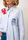 Oui Fish Graphic Print Embroidered Shirt, Blue