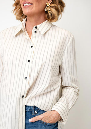 Oui Striped Cotton Shirt, Cream