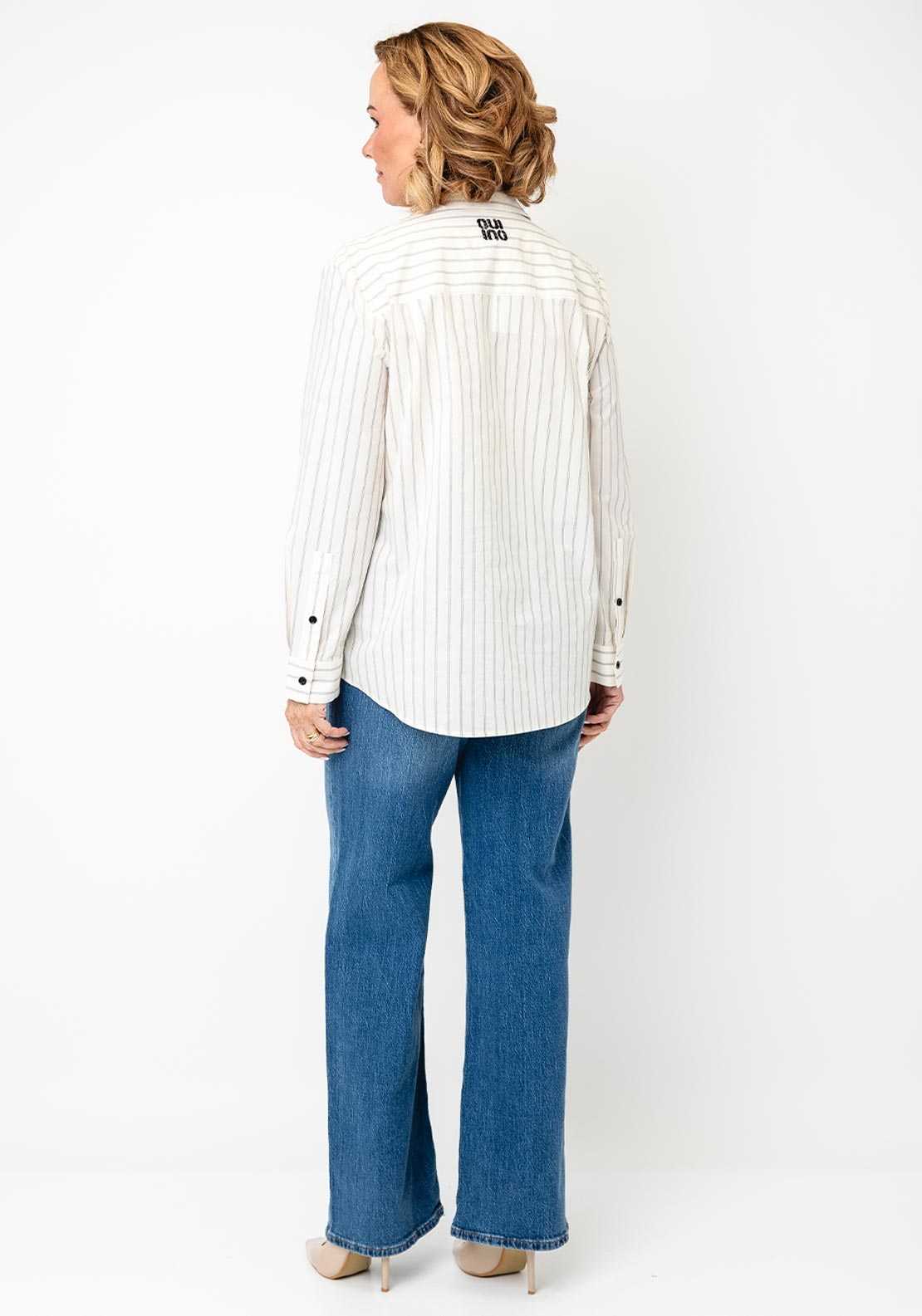 Oui Striped Cotton Shirt, Cream