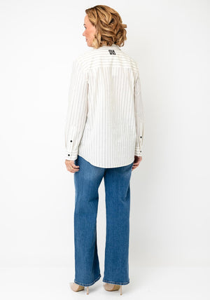 Oui Striped Cotton Shirt, Cream