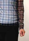 Oui Checked Mesh Long Sleeve Top, Blue Multi