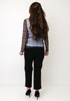 Oui Checked Mesh Long Sleeve Top, Blue Multi