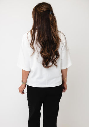 Oui Graphic Print with Rhinestone Detail T-Shirt, White