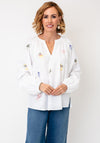 Oui Embroidered Detail Notched Neck Blouse, White