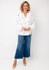 Oui Embroidered Detail Notched Neck Blouse, White
