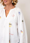 Oui Embroidered Detail Notched Neck Blouse, White