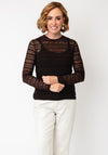 Oui Mesh Long Sleeve Top, Brown