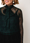 Oui Mesh with Tie Neck Detail Top, Green
