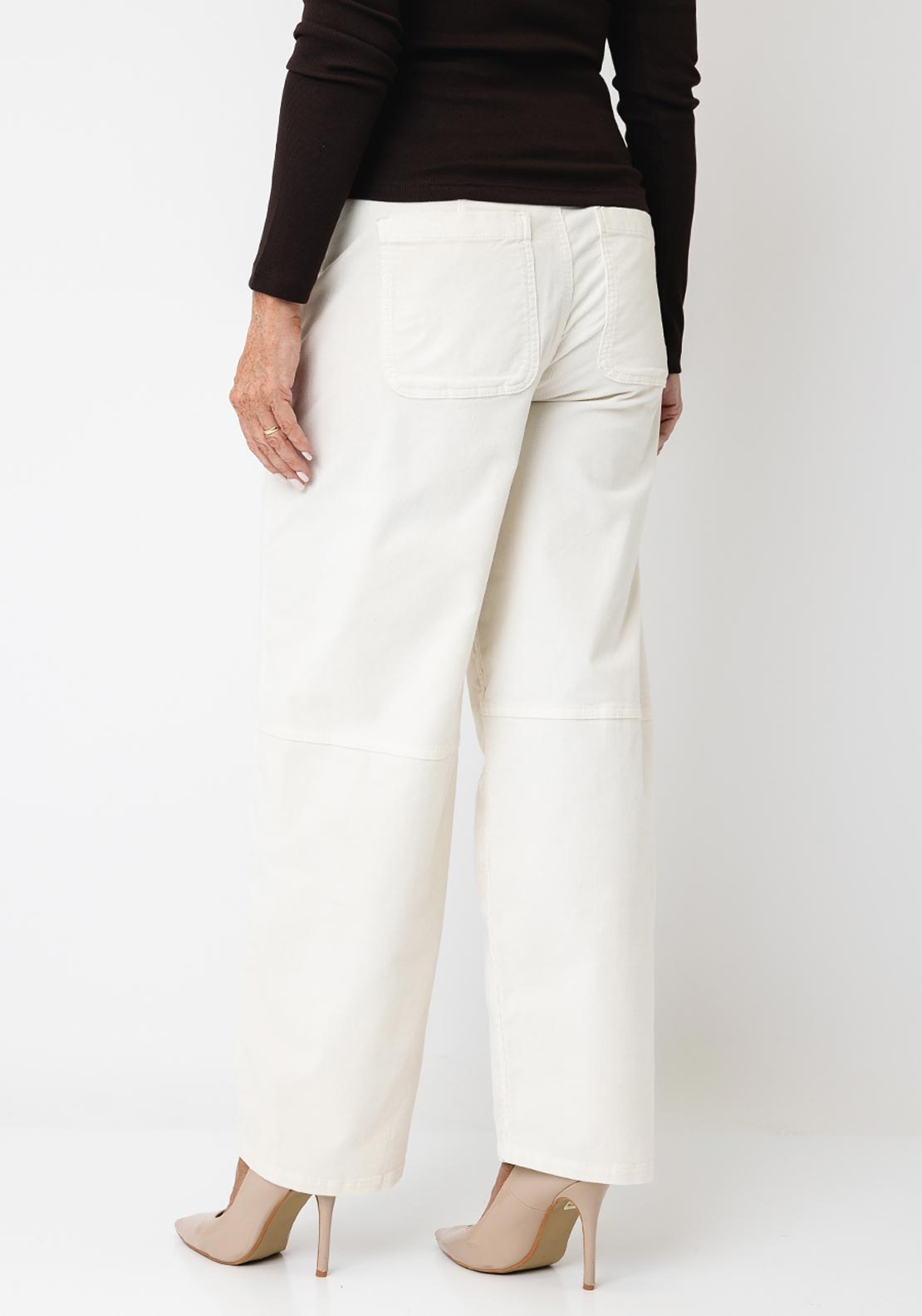 Oui High Waisted Wide Barrel Leg Jeans, Cream