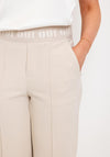 Oui Logo Waist Straight Leg Trousers, Beige