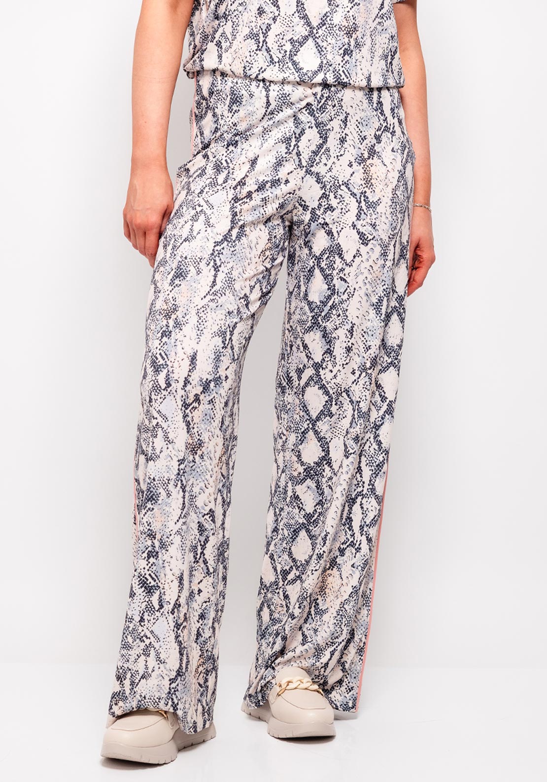 Oui Snake Print Wide Leg Trousers, Beige Multi