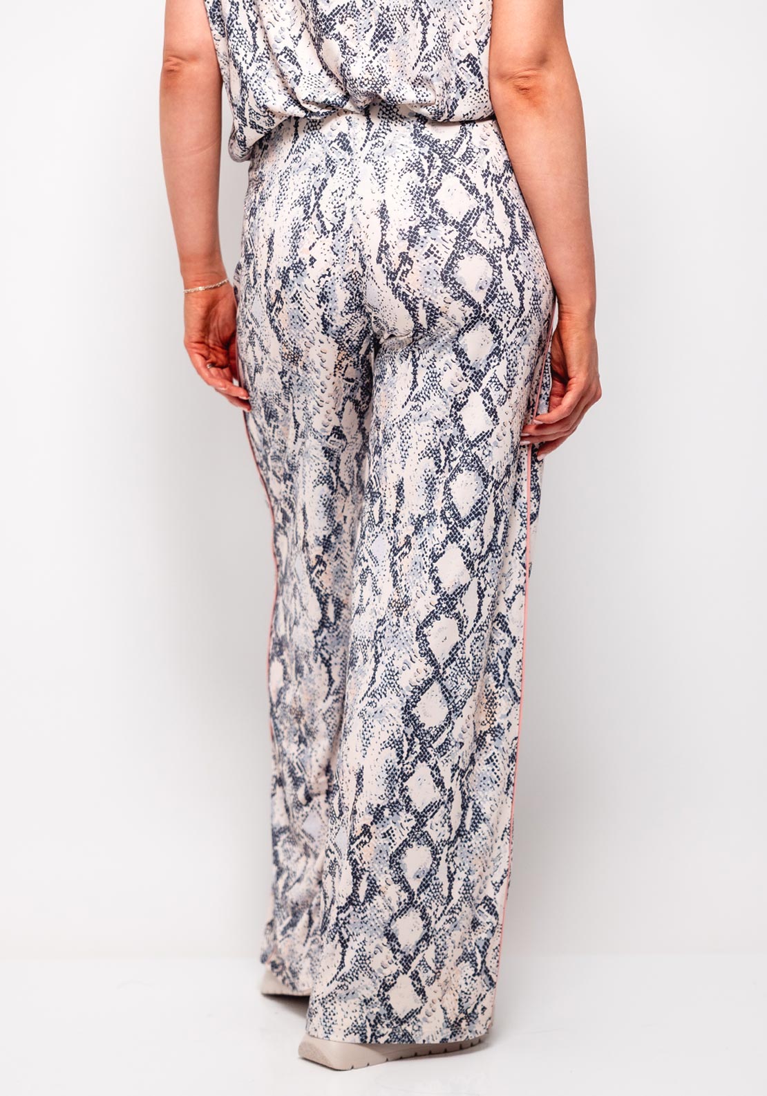 Oui Snake Print Wide Leg Trousers, Beige Multi
