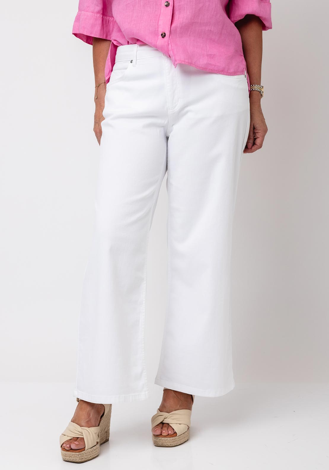 Oui Wide Leg Cropped Jeans, White