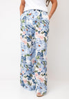 Oui Floral Printed Linen Blend Trousers, Blue Multi