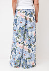 Oui Floral Printed Linen Blend Trousers, Blue Multi