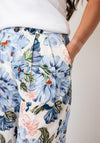Oui Floral Printed Linen Blend Trousers, Blue Multi