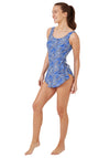 Oyster Bay Leaf Print Half Skirt Swimsuit, Blue