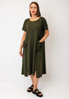 Ozai N Kú Relaxed Casual Midi Dress, Olive Green