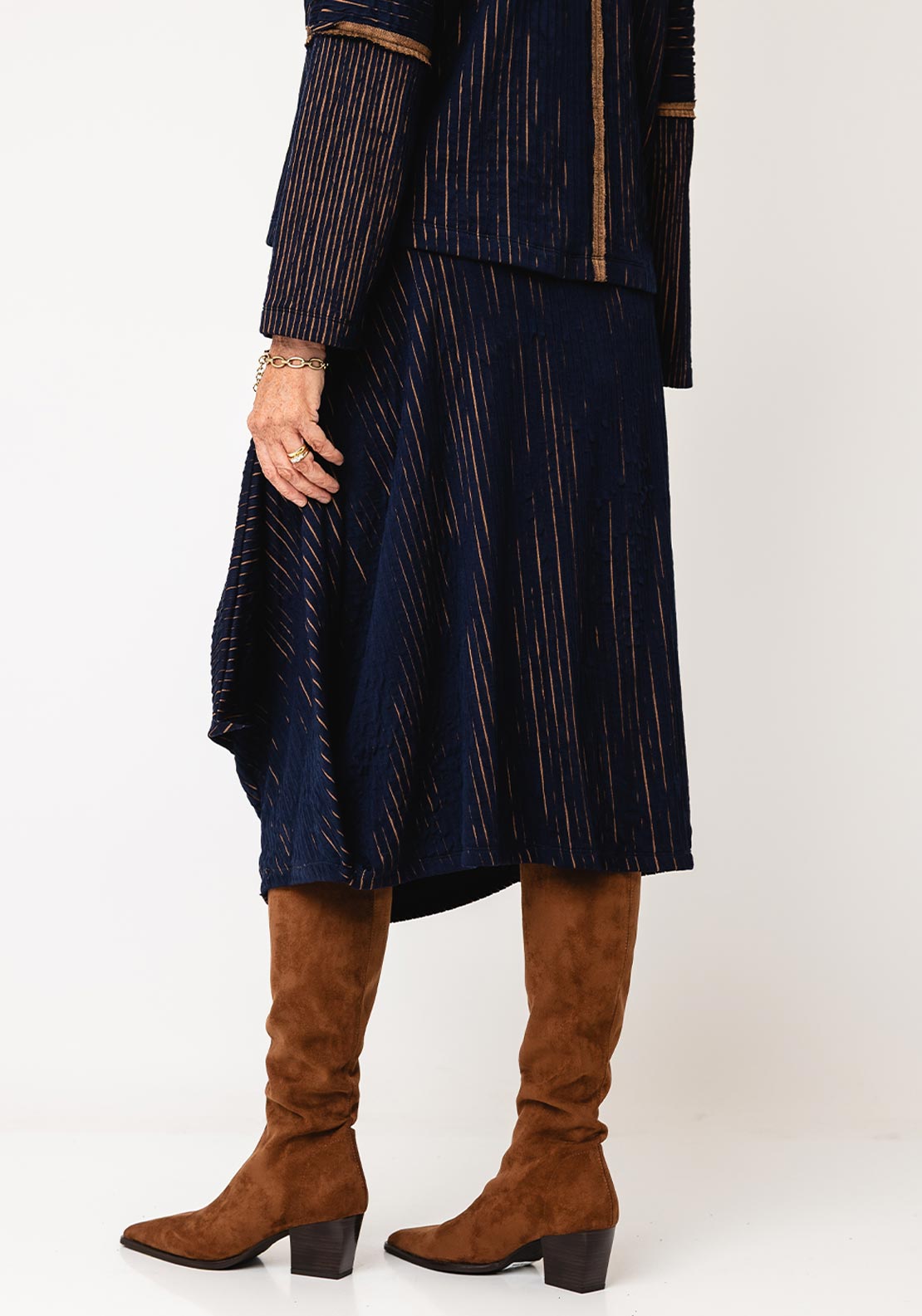 Ozai N Kú Striped Panel Detail Skirt, Navy