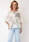 Ozai N Kú Pleated Texture with Paint Splatter Detail Top, Cream and Black