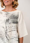 Ozai N Kú Pleated Texture with Paint Splatter Detail Top, Cream and Black