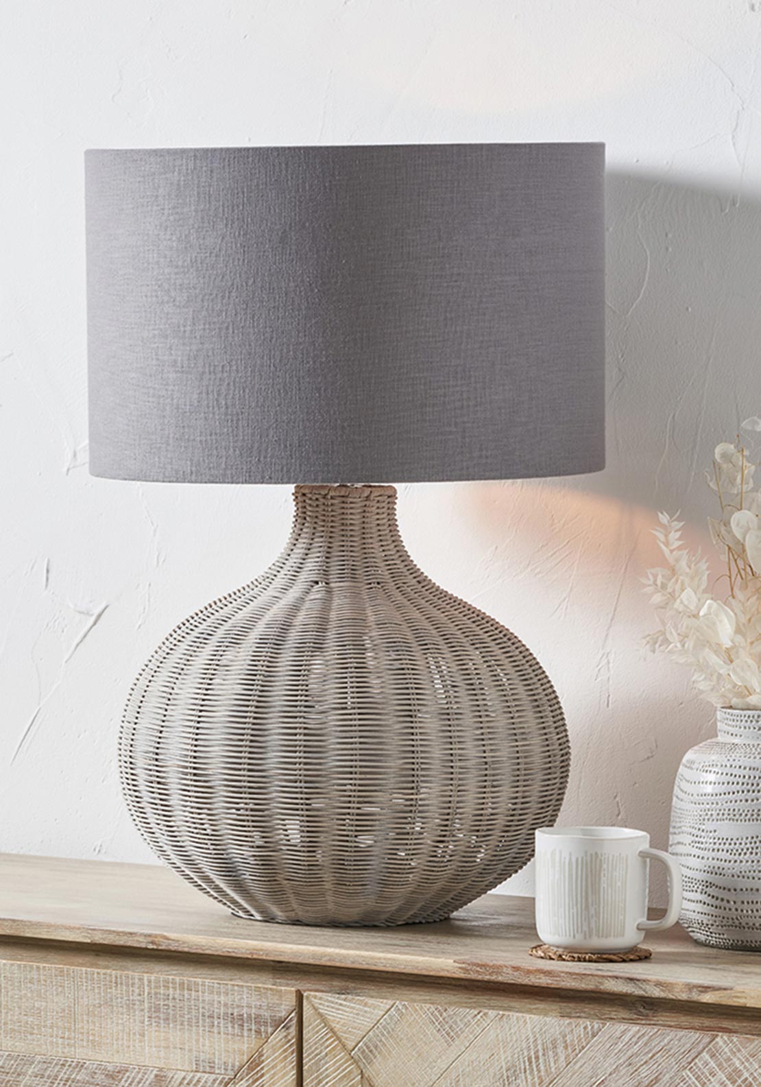 Pacific Allona Rattan Table Lamp, Grey - McElhinneys