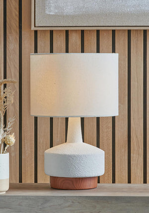 Pacific Elio Wood Effect Textured Ceramic Table Lamp, White