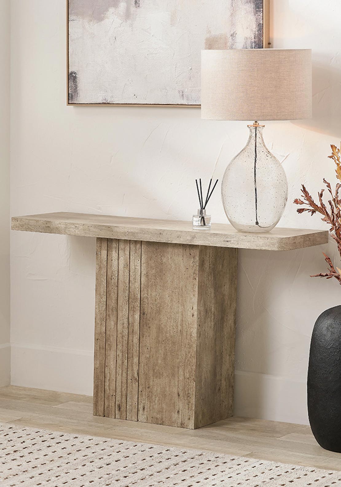 Pacific Elkton Concrete Effect Groove Detail Console Table, Natural ...