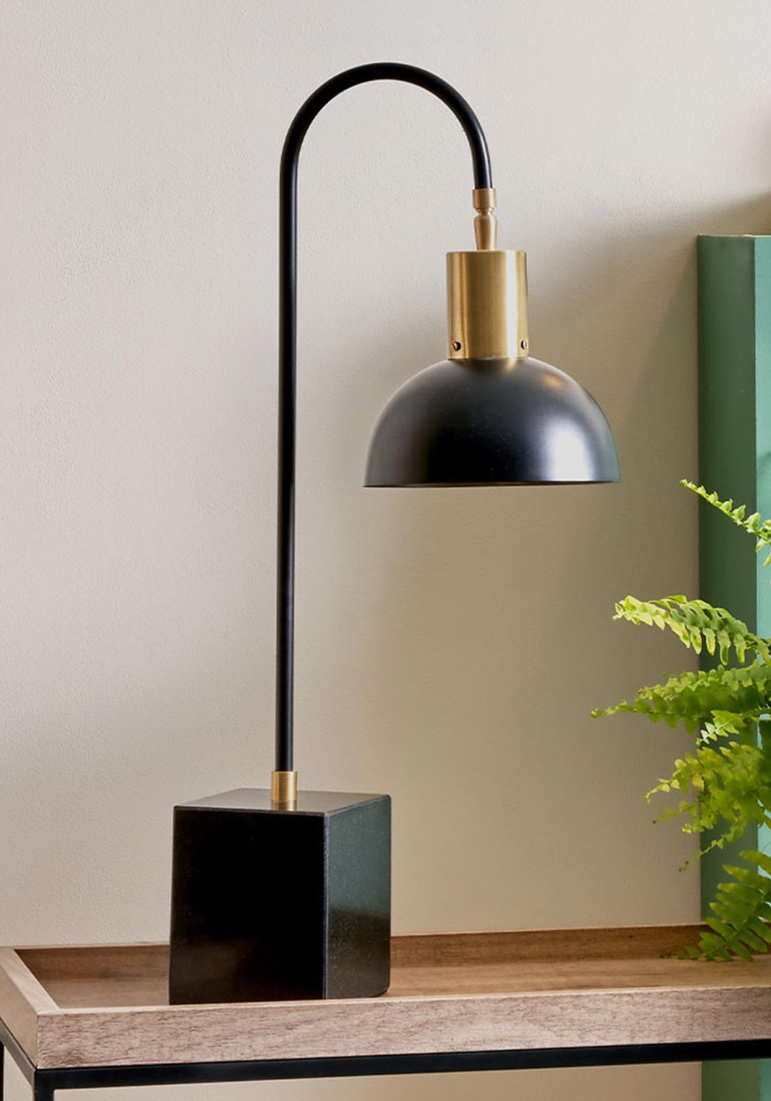 Pacific Mayfair Matt Domed Table Lamp, Black and Gold