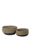 Pacific Set of 2 Seagrass Round Baskets, Brown and Black