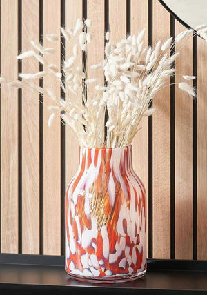 Pacific Tortoiseshell Tall Glass Vase, Red and White