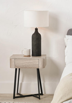 Pacific Ukiah Oak Veneer Bedside Table, Grey and Black