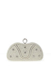 Zen Collection Pearl Encrusted Ring Top Clutch Bag, Silver