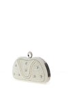 Zen Collection Pearl Encrusted Ring Top Clutch Bag, Silver