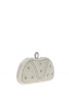 Zen Collection Pearl Encrusted Ring Top Clutch Bag, Silver