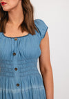 Serafina Collection One Size Shirred Waist Midi Denim Dress, Light Denim
