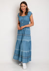 Serafina Collection One Size Shirred Waist Maxi Denim Dress, Light Denim