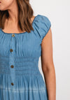 Serafina Collection One Size Shirred Waist Maxi Denim Dress, Light Denim