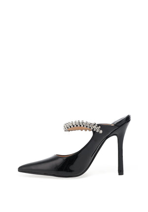 Zen Collection Patent Embellished Strap Heeled Shoes, Black