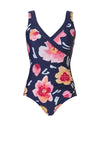 Pastunette Beach Cross Panel Floral Print V-Neck Swimsuit, Navy