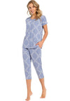 Pastunette Deluxe Floral Diamond Capri Pyjama Set, Blue