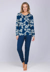 Pastunette Bloom Floral Long Sleeve Pyjama Set, Navy