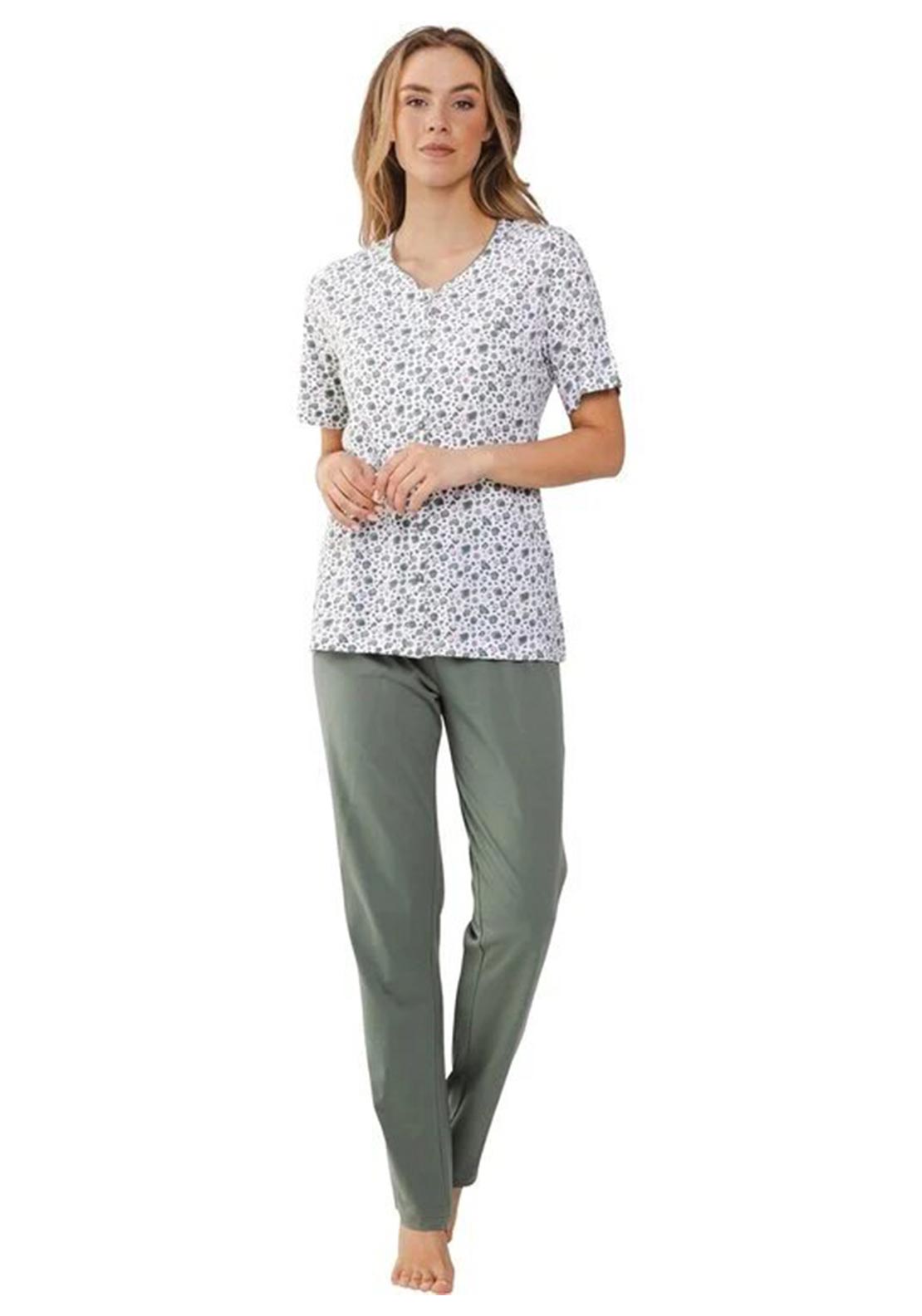 Pastunette Little Floral Short Sleeve Pyjama Set, Green