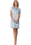 Pastunette Lace Trim Floral Short Sleeve Nightdress, Blue