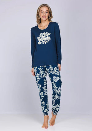 Pastunette Nordic Bloom Long Sleeve Pyjama Set, Navy