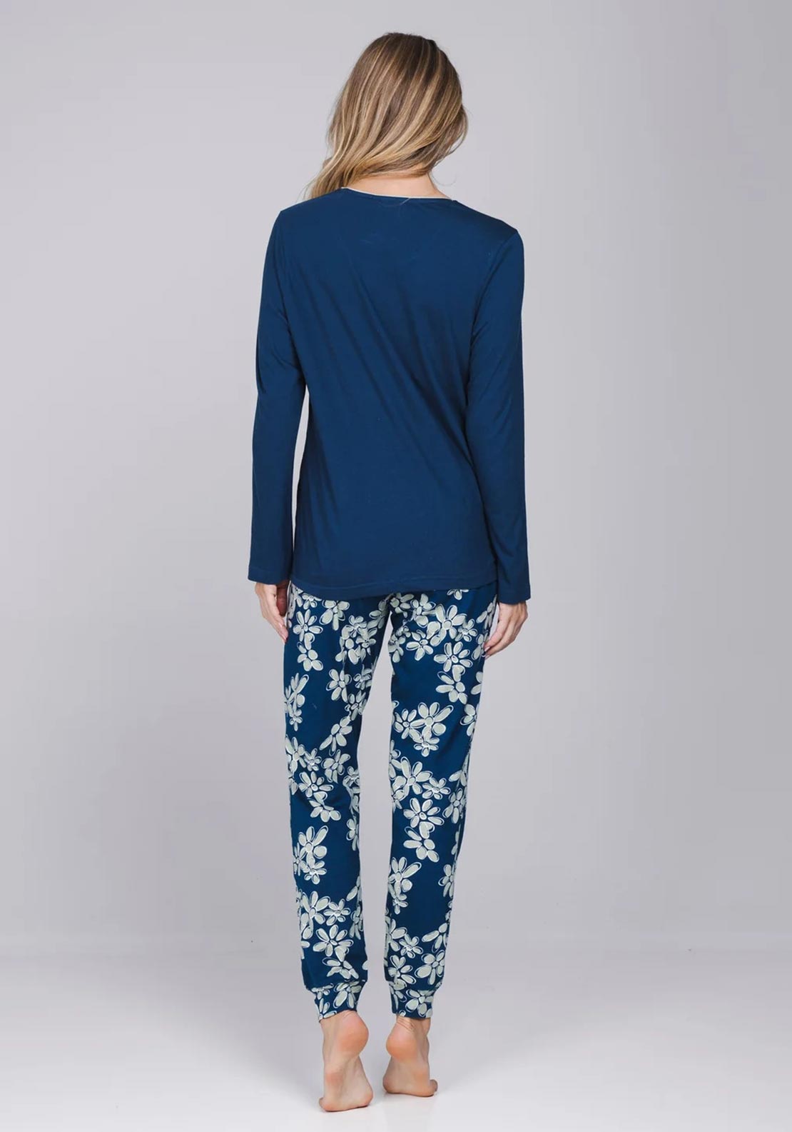 Pastunette Nordic Bloom Long Sleeve Pyjama Set, Navy