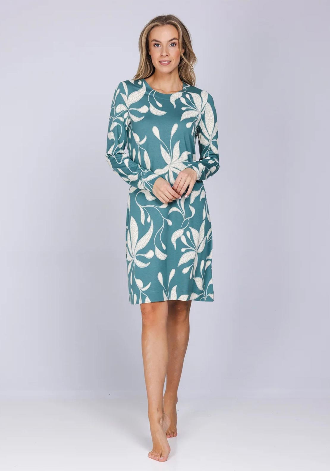Pastunette Nodic Leaf Long Sleeve Nightdress, Green