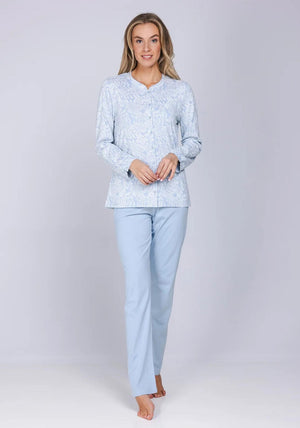 Pastunette Print Long Sleeve Pyjama Set, Blue