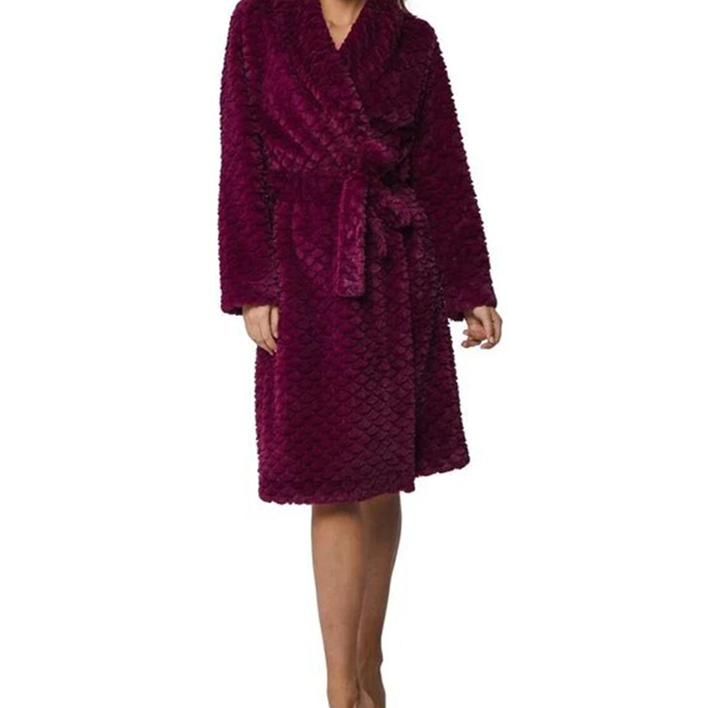 Pastunette Premium Long Sleeve Ruffle Dressing Gown, Wine