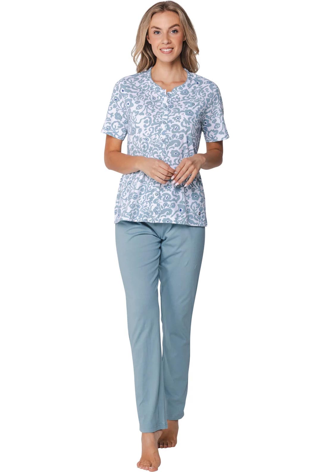 Pastunette Floral Short Sleeve Pyjama Set, Blue